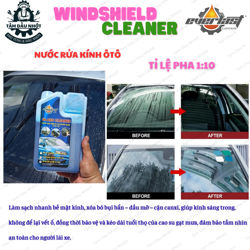 Nước rửa kính ô tô đậm đặc pha 1:100 – dung dịch rửa kính xe hơi sạch nhanh, không vệt – combo 3 chai tiết kiệm
