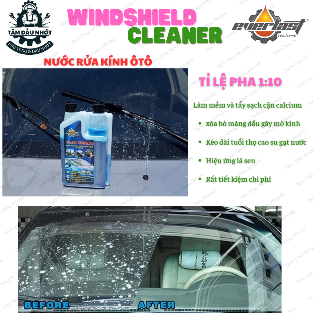 Nước rửa kính ô tô đậm đặc pha 1:100 – dung dịch rửa kính xe hơi sạch nhanh, không vệt – combo 3 chai tiết kiệm