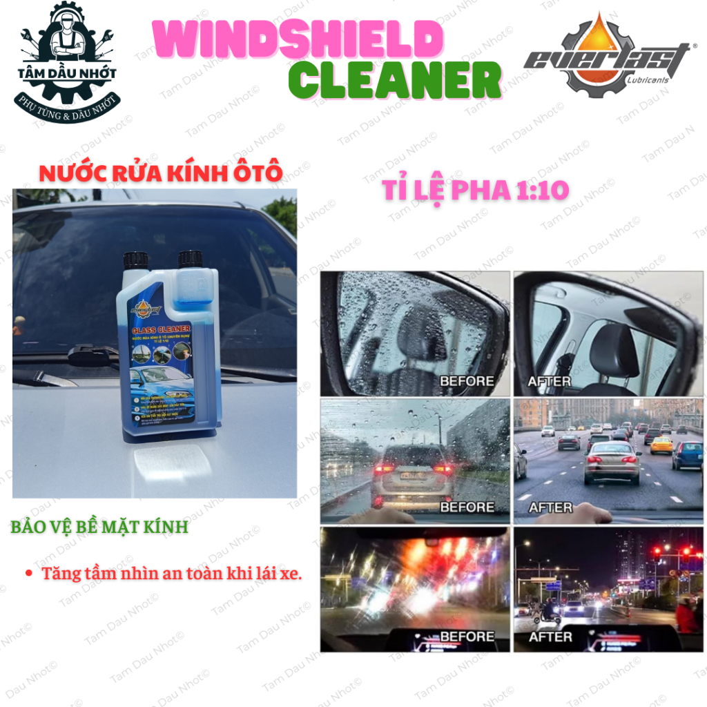 Nước rửa kính ô tô đậm đặc pha 1:100 – dung dịch rửa kính xe hơi sạch nhanh, không vệt – combo 3 chai tiết kiệm