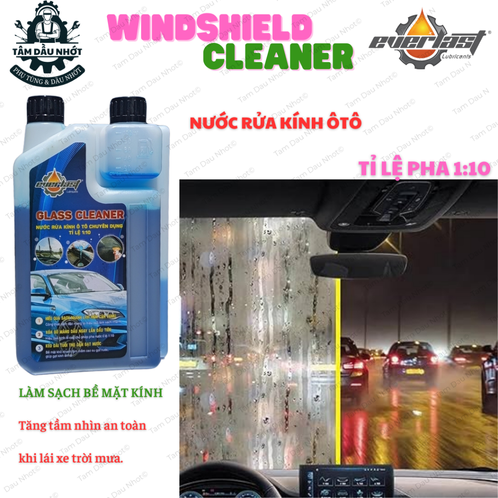 Nước rửa kính ô tô đậm đặc pha 1:100 – dung dịch rửa kính xe hơi sạch nhanh, không vệt – combo 3 chai tiết kiệm