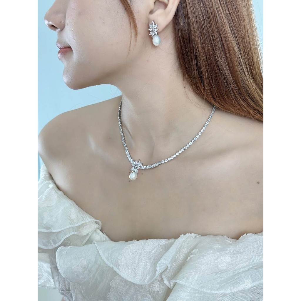 SET50 - Bộ trang Sức Đính Đá Cổ Tia Bản Lớn 7-8 li - Vòng Cổ và Bông Tai Sang Trọng - Forever Young