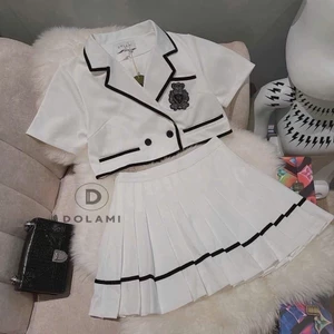 Set Đồ Học Sinh Hàn Quốc Áo Croptop Vest kèm Chân Váy Xếp Ly Dễ Thương diện Đi Chơi, Đi Học Cực Xinh