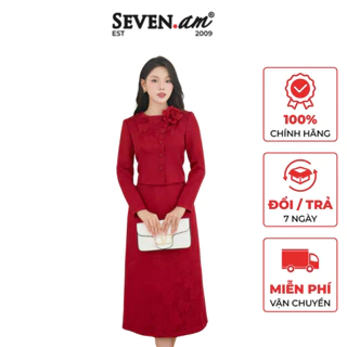 Chân váy A đỏ ruby gấm thời trang nữ Seven.AM H700072I