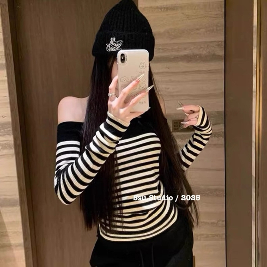 𝑺𝒔𝒖.𝑺𝒕𝒖𝒅𝒊𝒐[CÓ SẴN] HÀNG QUẢNG CHÂU LOẠI MỘT TAG OK OK/NEW 2025 ÁO TRỄ VAI LEN KẺ NGANG SIU XINH SIU HOT