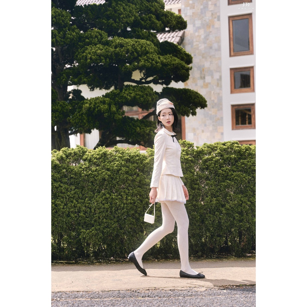 Set Áo Blazer Nữ Cổ Sen Dáng Ngắn 5B09.2508TW, Chân Váy Xếp Ly Ren Tiểu Thư Retro 4S27.2508W. Set Công Sở Thanh Lịch JM