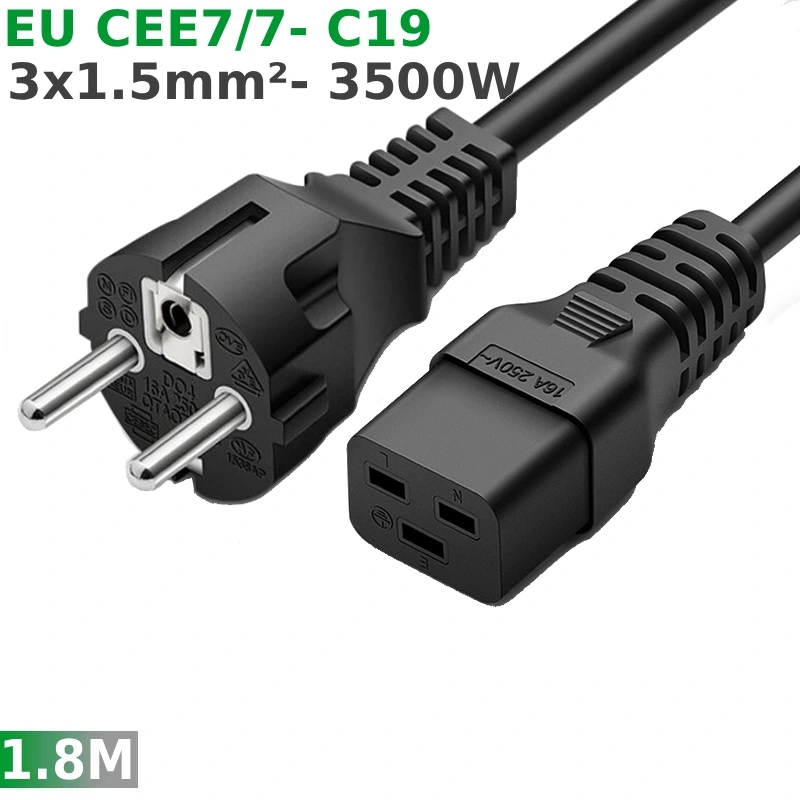 Cáp nguồn C19 chân cắm thẳng 1.8m IEC320 CEE 7/7 3x1.5mm² 250V-16A hiệu ...