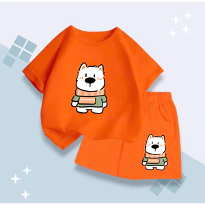 Bộ Quần Áo Bé Trai Bé Gái – Hình Gấu Trắng Quàng Khăn Ngộ Nghĩnh, Thun Cotton Thoáng Mát (M 270)