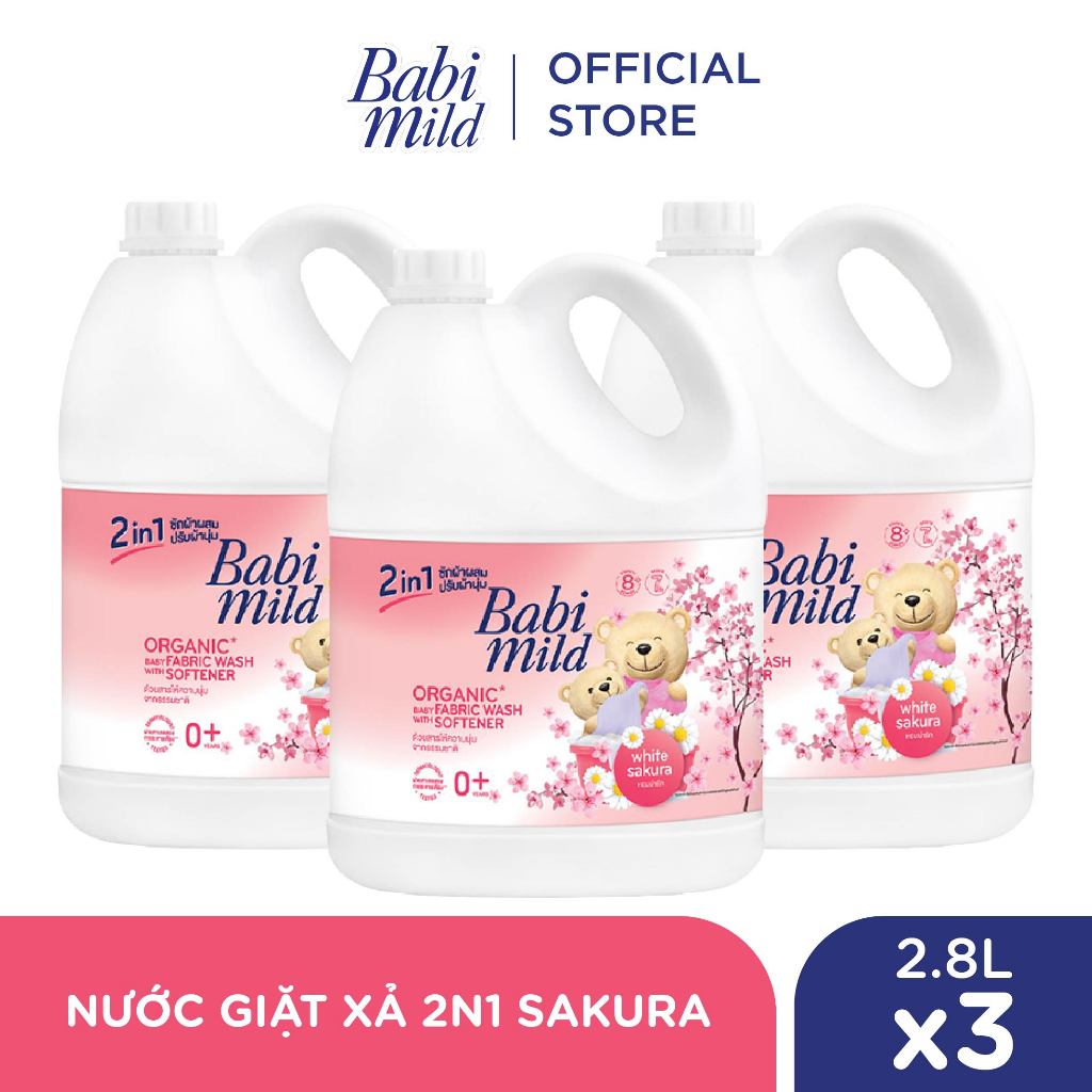 Combo 3 Nước giặt xả Babi Mild 2IN1 SAKURA 2.8Lx3