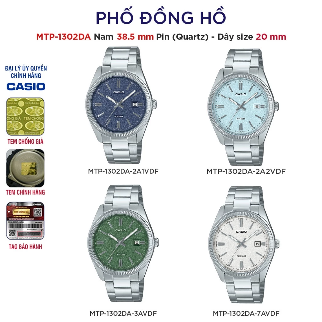 Đồng hồ nam Casio MTP-1302DA mặt số nhám dây kim loại chính hãng