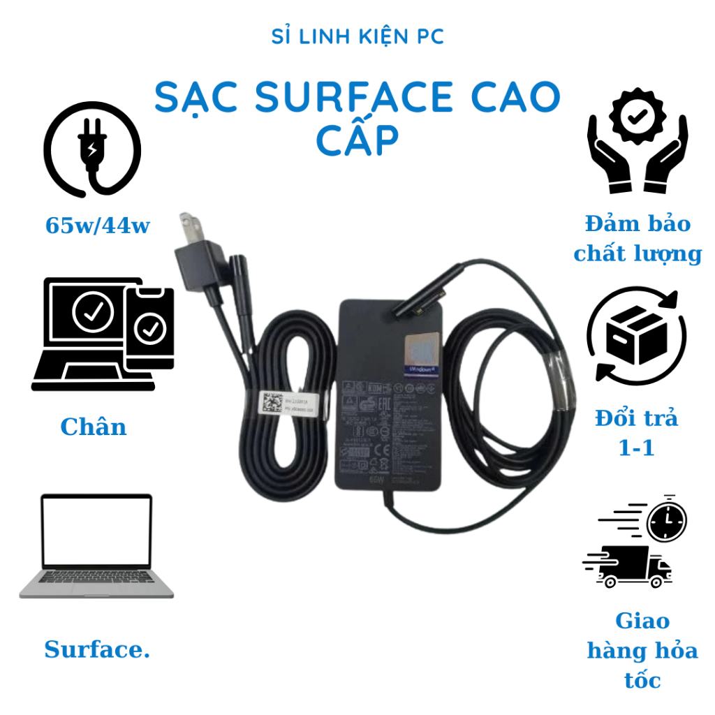 Sạc Surface Pro 4 5 6 7 8 12V 4A 44W 65W 102W 127W- Sạc Surface Pro/ Book/ Laptop - BẢO HÀNH 12 THÁNG - LỖI ĐỔI MỚI