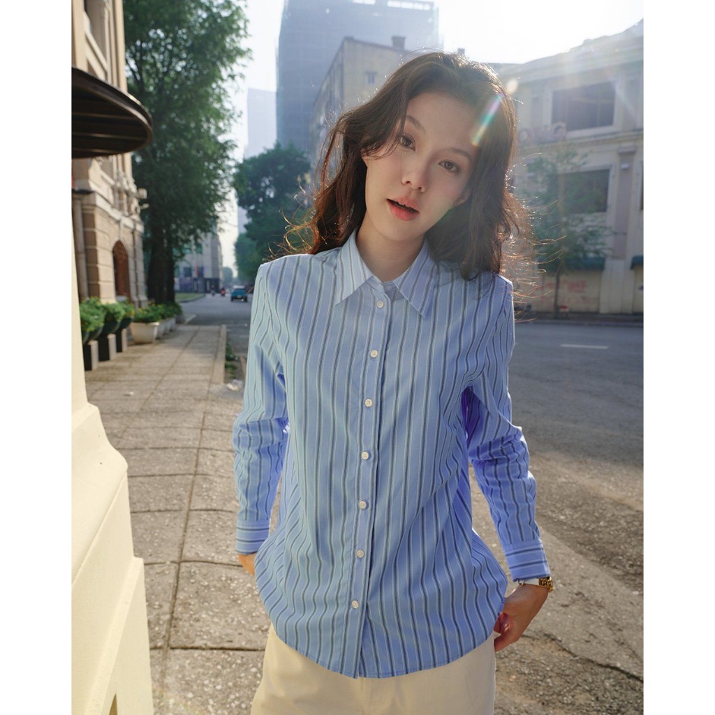 TheBlueTshirt - Áo sơ mi tay dài kẻ sọc dáng suông cotton cao cấp cho nữ - Soho Shirt