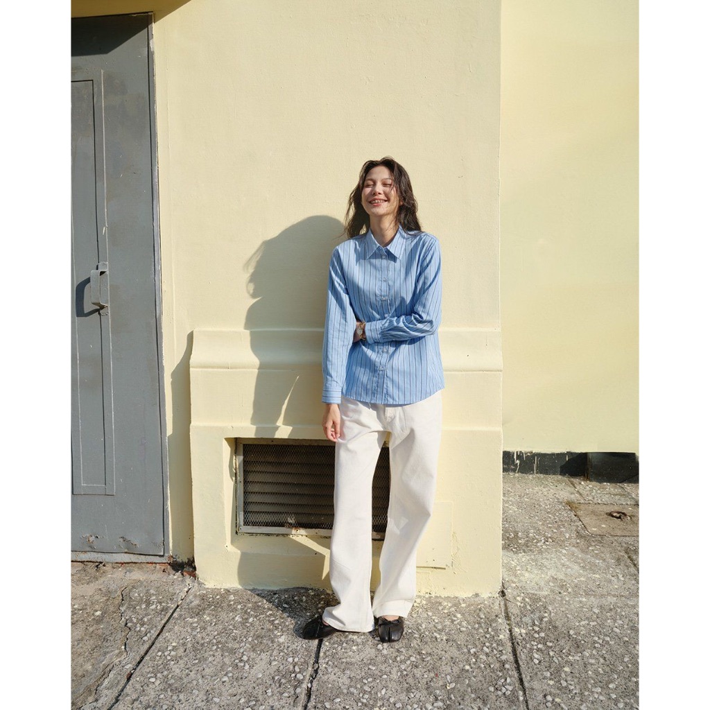 TheBlueTshirt - Áo sơ mi tay dài kẻ sọc dáng suông cotton cao cấp cho nữ - Soho Shirt