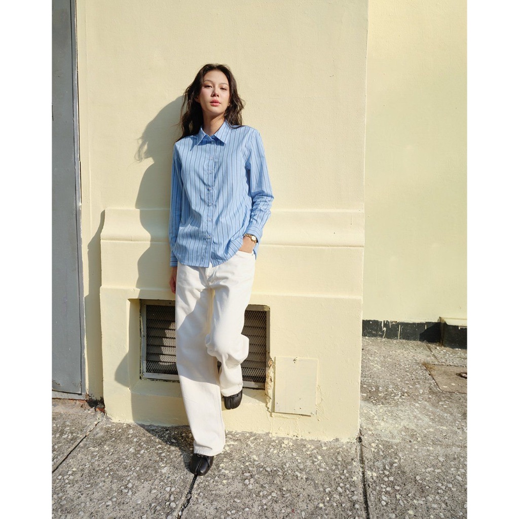 TheBlueTshirt - Áo sơ mi tay dài kẻ sọc dáng suông cotton cao cấp cho nữ - Soho Shirt