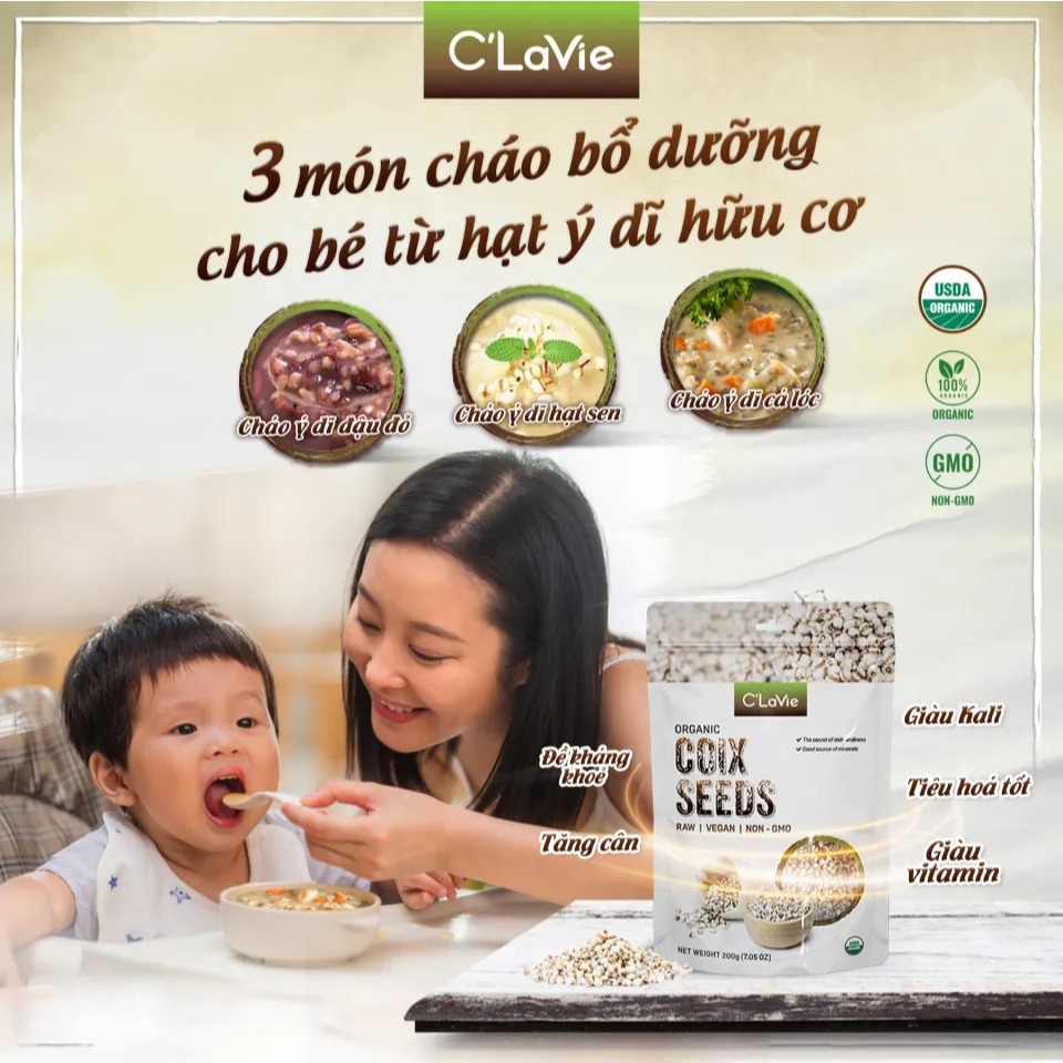 Hạt ý dĩ hữu cơ C'LaVie Organic Coix Seeds 200g