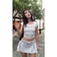 2Soonsumff Set 2 món áo crotop tay ngắn cổ tròn viền ren phối chân váy ngắn lưng chun sexy cá tính