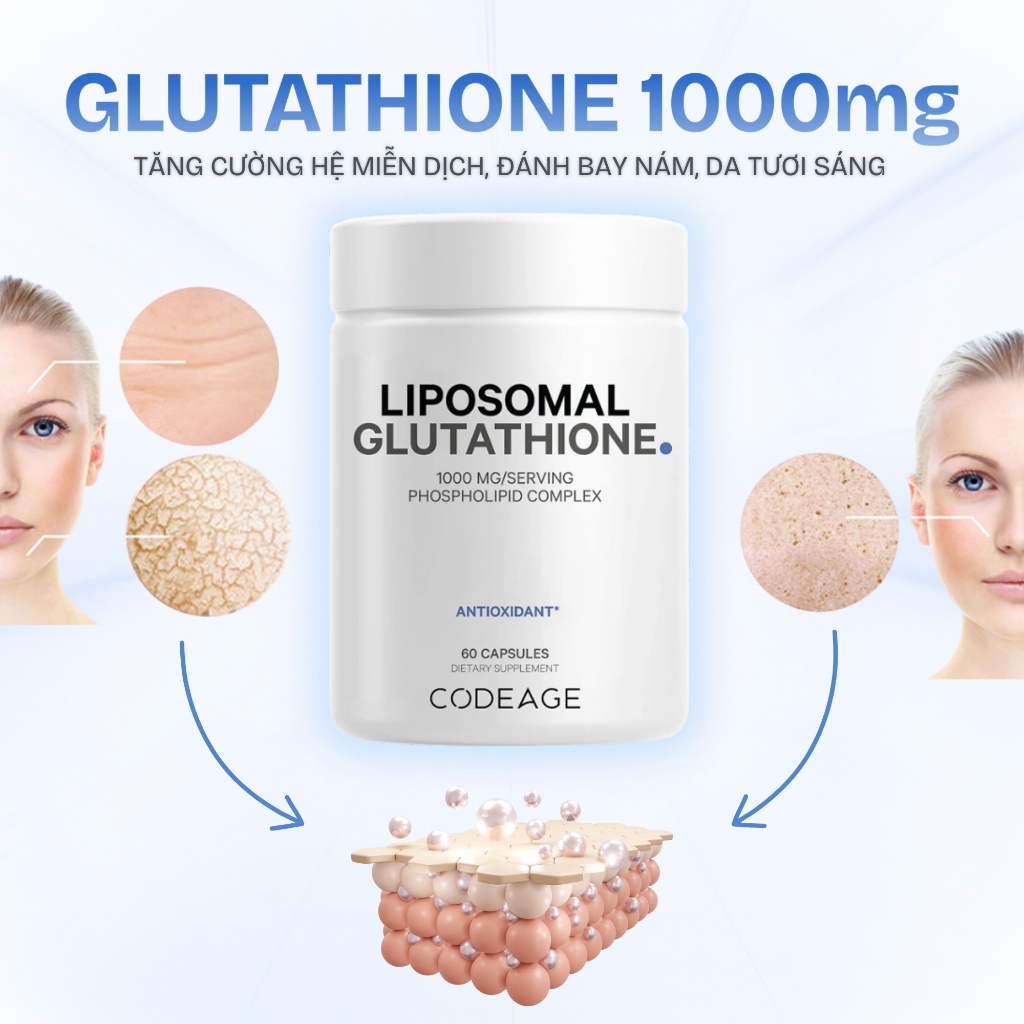 GLU 1000) Vin ung Liposomal Glutathione 1000 mg CODEAGE, 60 vin/ 1 Hp,  H tr sc khe, MADE IN USA - WHEYSHOP | Shopee Vit Nam