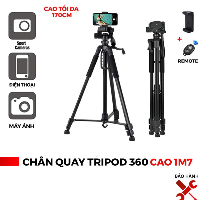 Chân Quay Tripod Máy Ảnh Điện Thoại Camera Kim Loại 360° Tặng Kèm ...