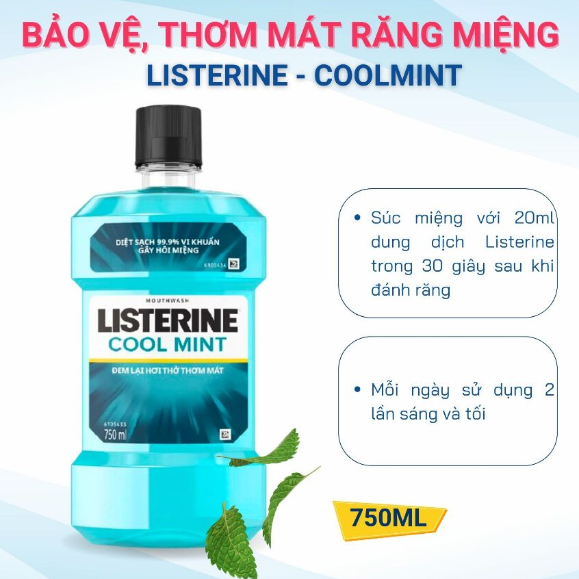 [HÀNG CTY + QUÀ] Nước Súc Miệng Listerine Cool Mint Bảo Vệ Răng Miệng, Thơm Mát Ngày Dài 250ml/750ml