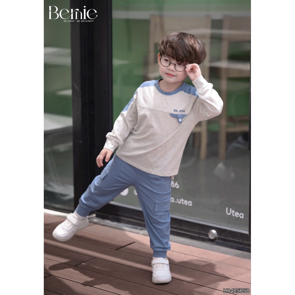 Bộ quần áo dài tay Bernie thiết kế Raglan thêu chữ chất liệu cotton mềm mịn thoáng khí cho bé 9-24kg