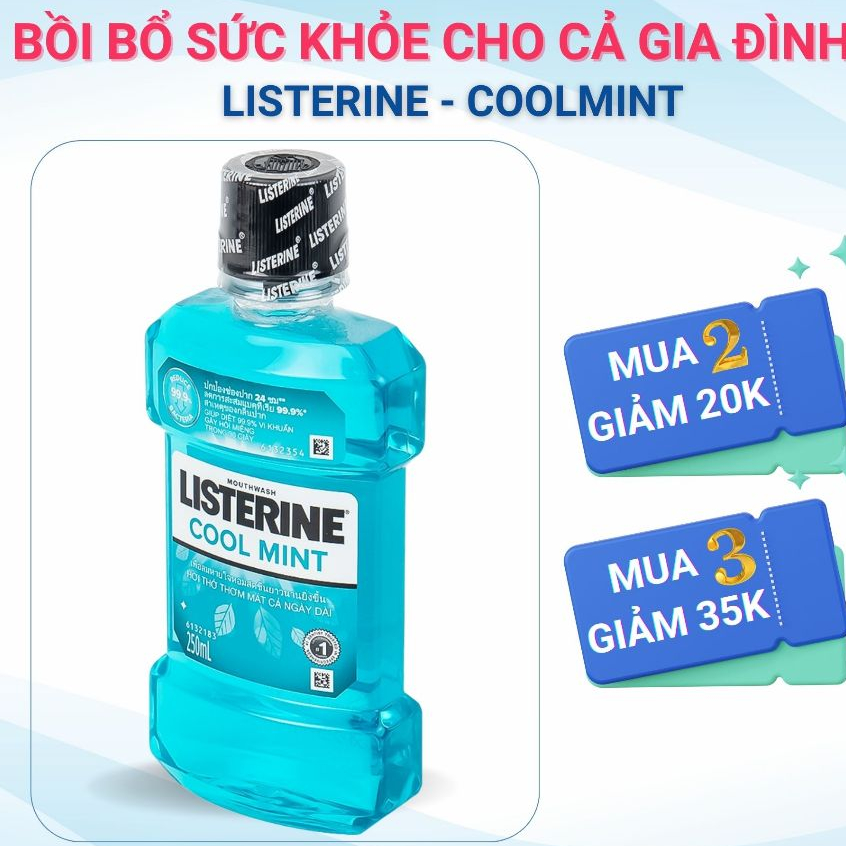 Nước Súc Miệng Listerine Cool Mint - Bảo Vệ Răng Miệng, Thơm Mát Ngày Dài - 250ml
