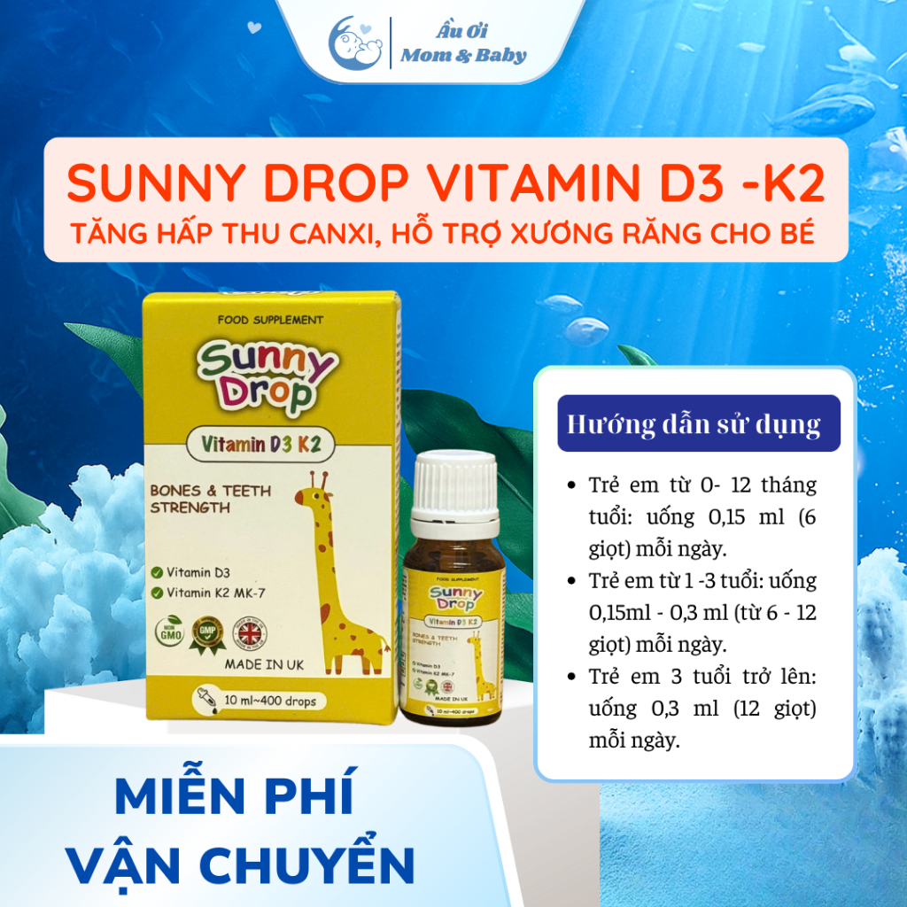 [TẶNG SIRO HO 65K] Sunny Drop Vitamin D3 K2 – Tăng Hấp Thu Canxi, Hỗ Trợ Xương Răng Cho Bé – Hàng Anh Quốc Chính Hãng