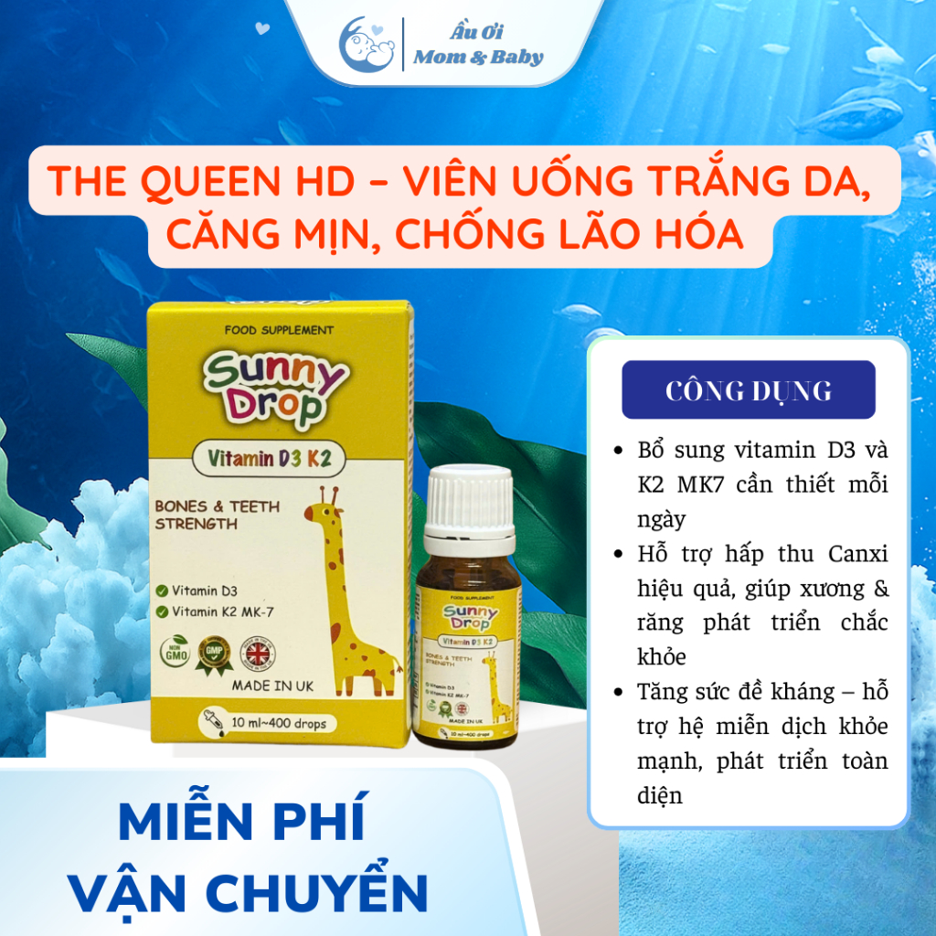 [TẶNG SIRO HO 65K] Sunny Drop Vitamin D3 K2 – Tăng Hấp Thu Canxi, Hỗ Trợ Xương Răng Cho Bé – Hàng Anh Quốc Chính Hãng