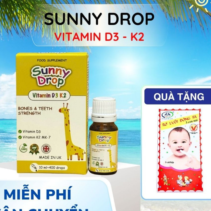 [TẶNG SIRO HO 65K] Sunny Drop Vitamin D3 K2 – Tăng Hấp Thu Canxi, Hỗ Trợ Xương Răng Cho Bé – Hàng Anh Quốc Chính Hãng