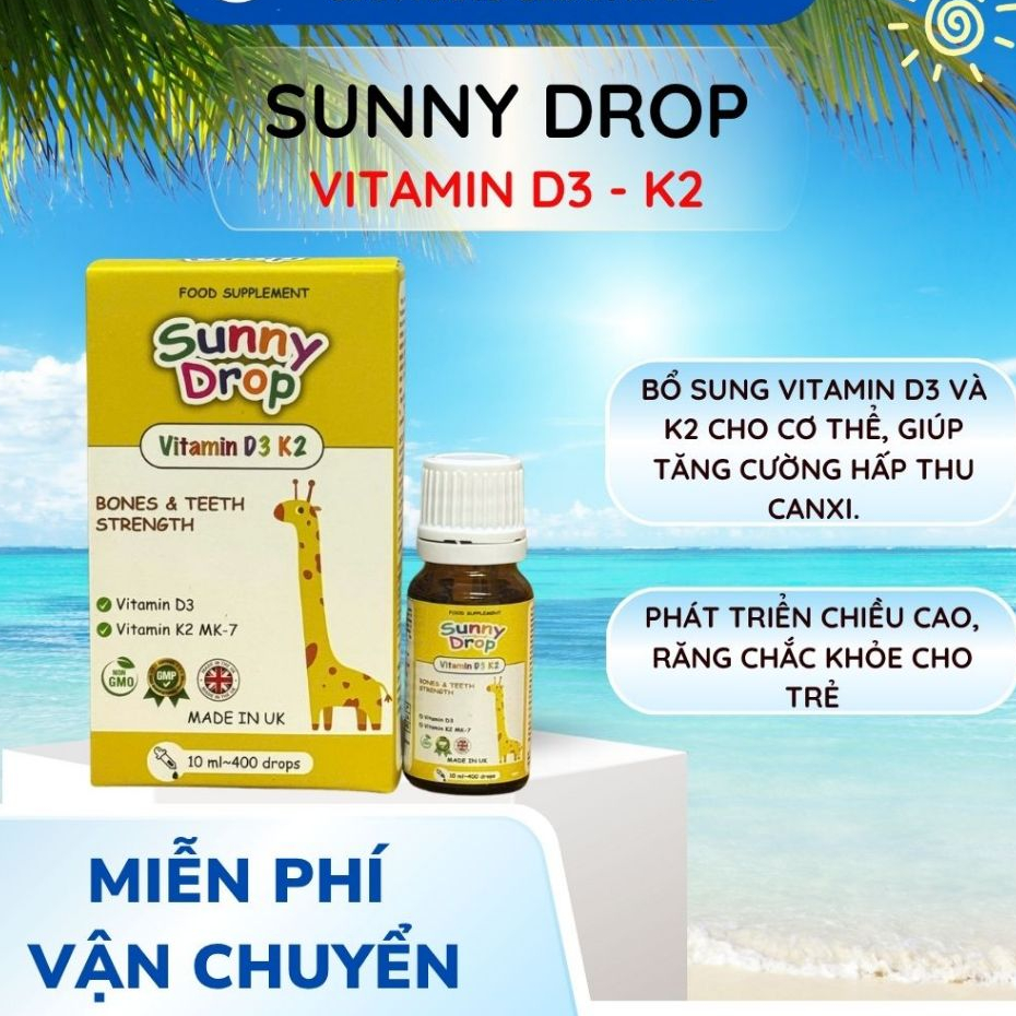 [TẶNG SIRO HO 65K] Sunny Drop Vitamin D3 K2 – Tăng Hấp Thu Canxi, Hỗ Trợ Xương Răng Cho Bé – Hàng Anh Quốc Chính Hãng