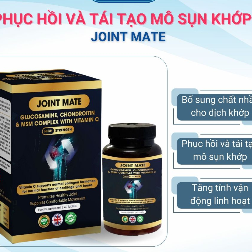 [TẶNG SIRO HO 65K] Viên Uống Joint Mate - Bổ Sung Phục Hồi Và Tái Tạo Mô Sụn Khớp, Giảm Đau Nhức Khớp - 60 Viên