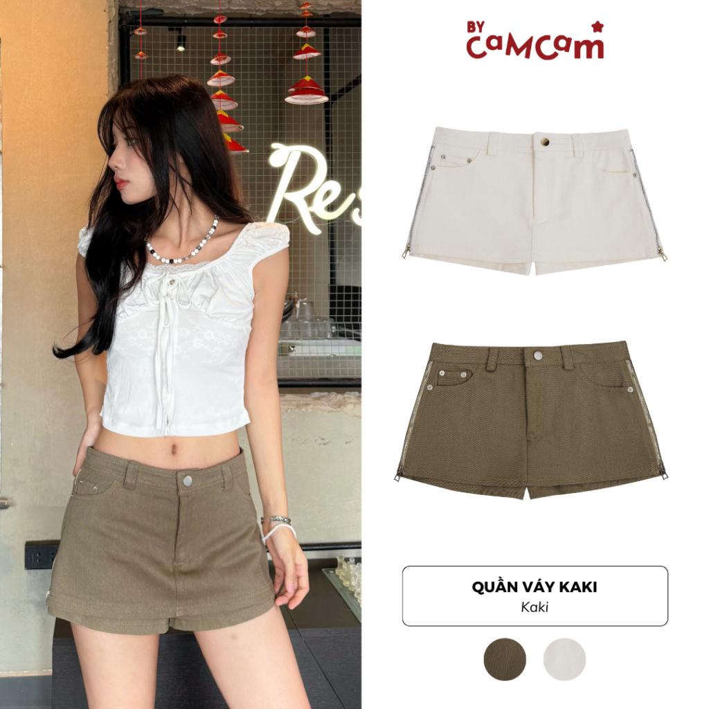 Quần Váy Vải Kaki 𝑩𝒚𝒄𝒂𝒎𝒄𝒂𝒎 Dày Dặn 2 Đường Khoá Basic Cá Tính Đi Học Đi Chơi_CQA265