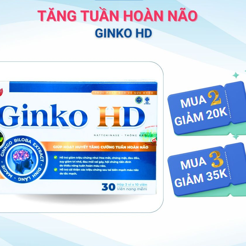 Ginko HD - Tuần hoàn não, bổ trợ chức năng não - 30 Viên