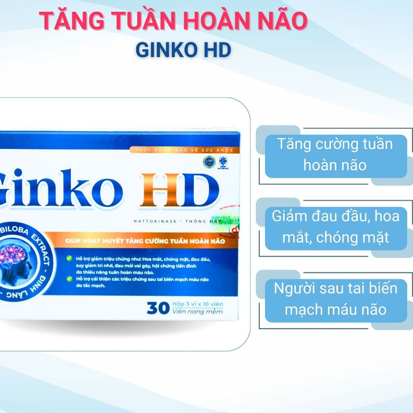 Ginko HD - Tuần hoàn não, bổ trợ chức năng não - 30 Viên
