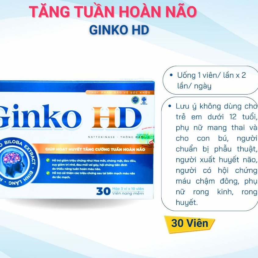 Ginko HD - Tuần hoàn não, bổ trợ chức năng não - 30 Viên