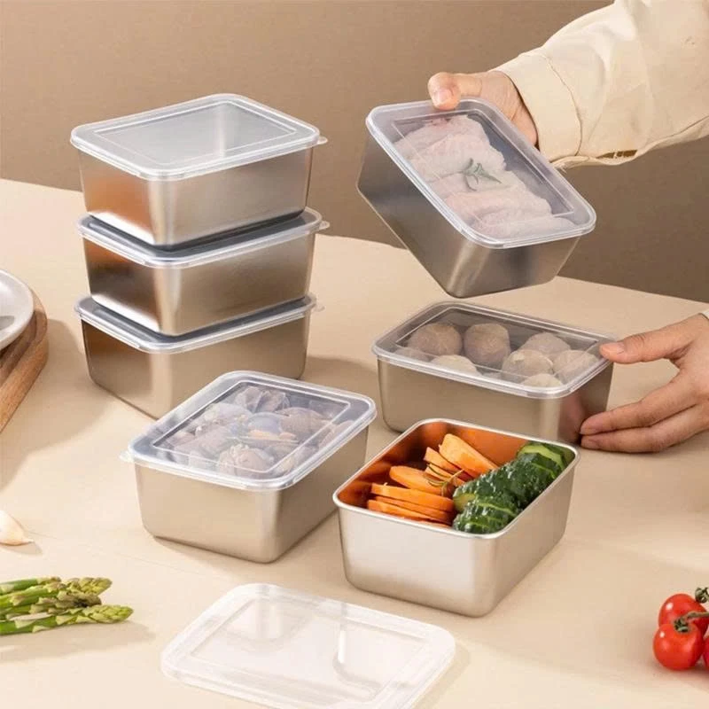 Combo 5 hộp đựng thực phẩm inox 304 ⚡️ Khay inox đựng thực phẩm lạnh có Kèm Nắp Đậy