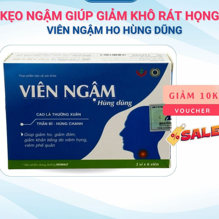 [HÀNG CTY + QUÀ] Viên Ngậm Ho Hùng Dũng - Kẹo Ngậm Giúp Giảm Khô Rát Ngứa Họng Cải Thiện Khản Tiếng - 18 Viên