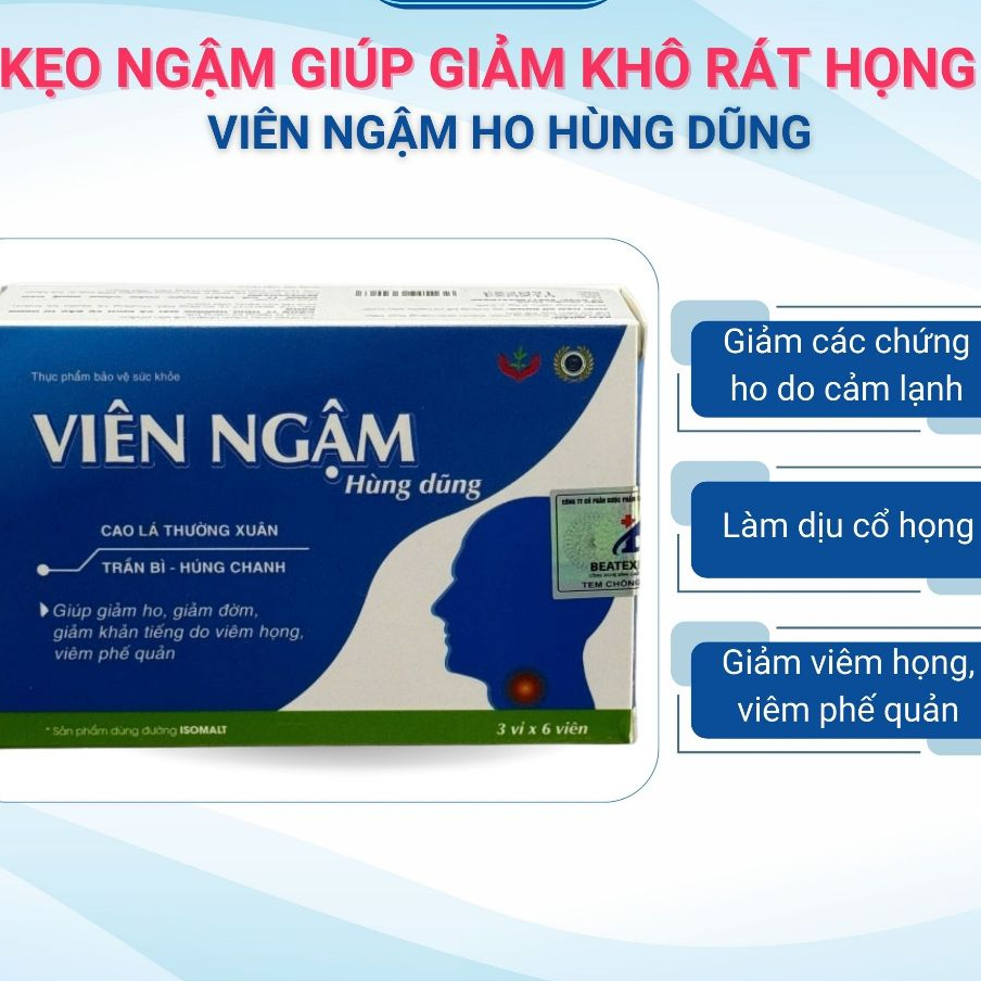 [HÀNG CTY + QUÀ] Viên Ngậm Ho Hùng Dũng - Kẹo Ngậm Giúp Giảm Khô Rát Ngứa Họng Cải Thiện Khản Tiếng - 18 Viên