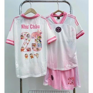 [CÓ IN TÊN] Bộ áo bóng đá trẻ em MU HỒNG in icon hello đủ size cho bé 8-65kg, chất thun lạnh thoáng mát Top Kid