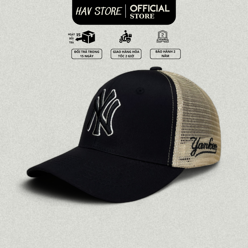 Mũ Nón lưỡi trai thêu chữ NY đen logo trắng nón lưỡi trai MLB NY nam nữ hàng xuất dư
