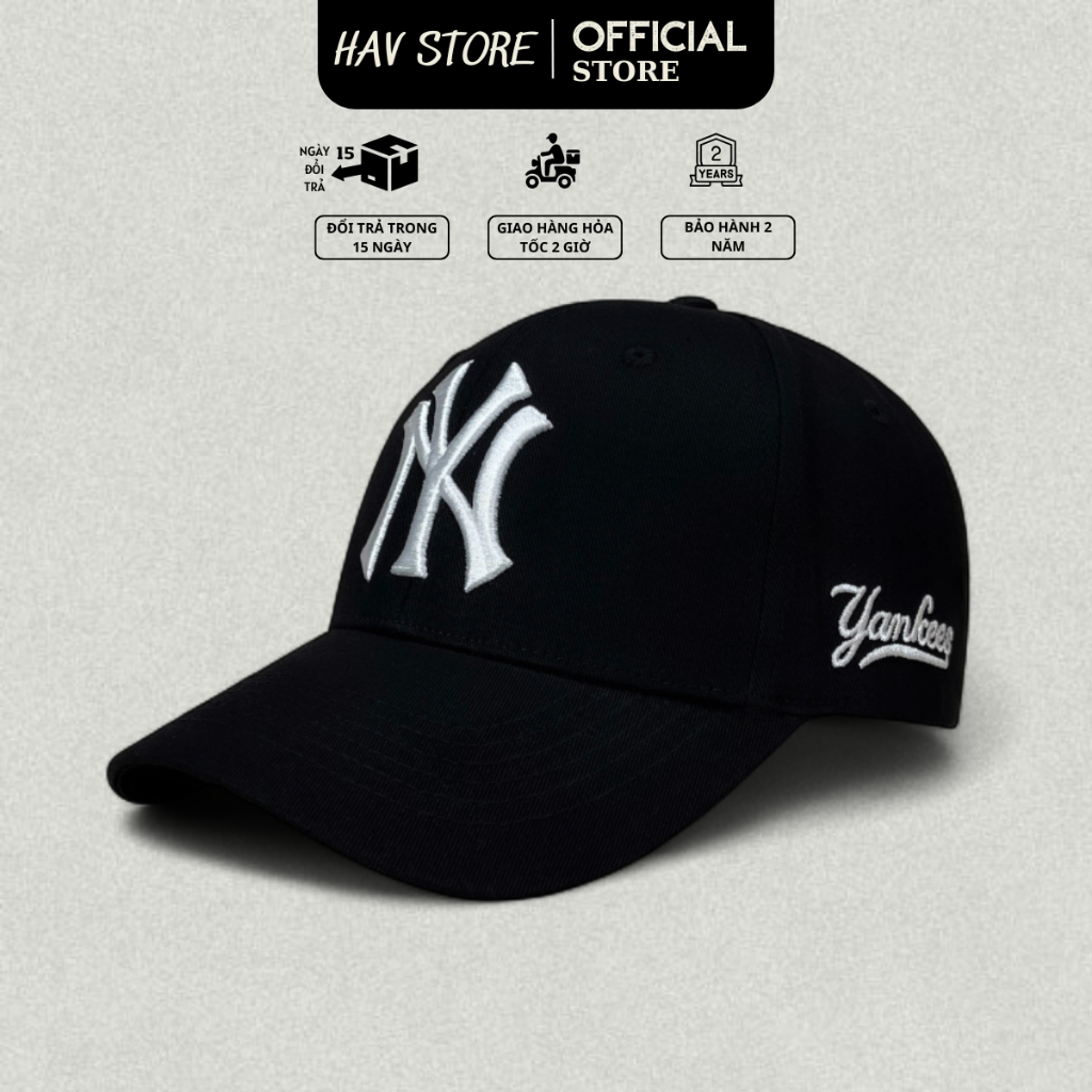 Mũ Nón lưỡi trai thêu chữ NY đen logo trắng nón lưỡi trai MLB NY nam nữ hàng xuất dư