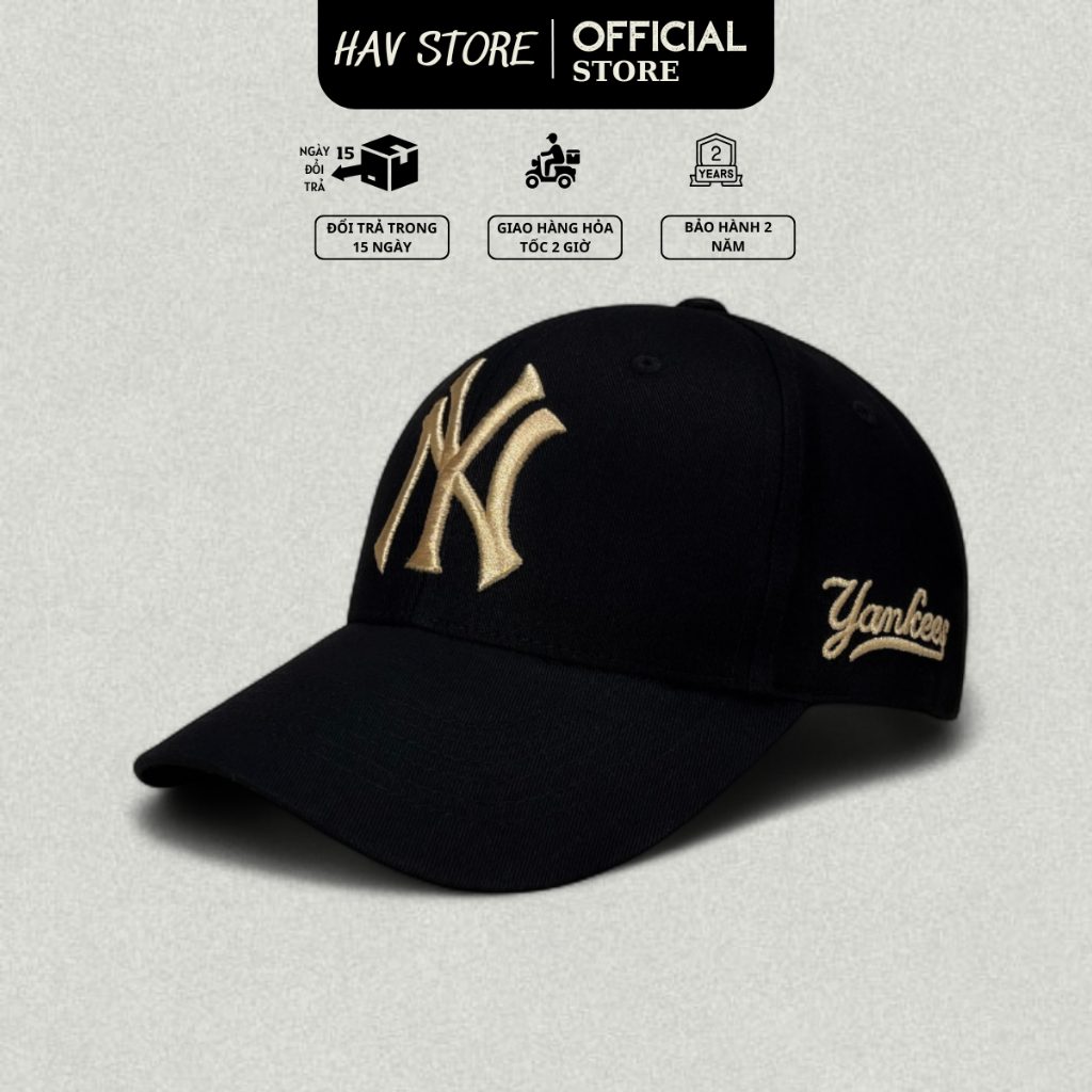 Mũ Nón lưỡi trai thêu chữ NY đen logo trắng nón lưỡi trai MLB NY nam nữ hàng xuất dư