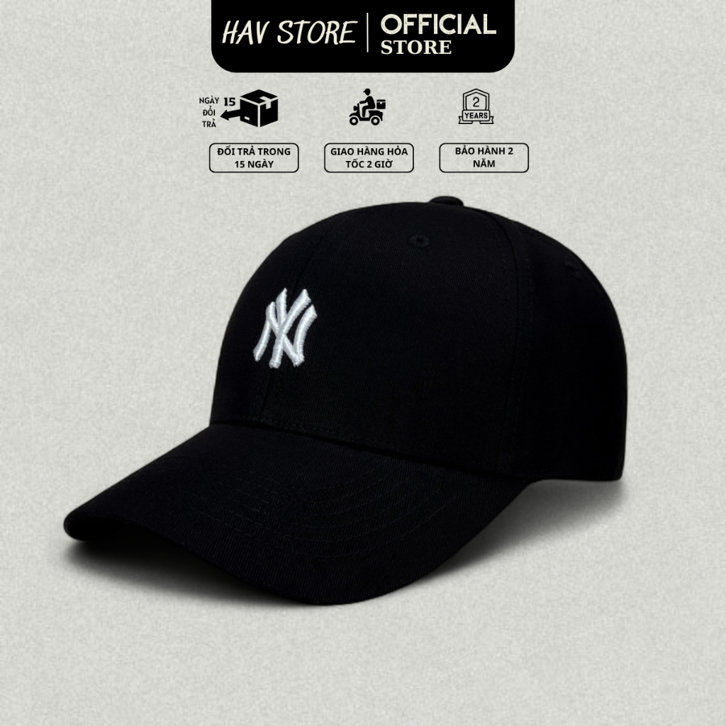 Mũ Nón lưỡi trai thêu chữ NY đen logo trắng nón lưỡi trai MLB NY nam nữ hàng xuất dư