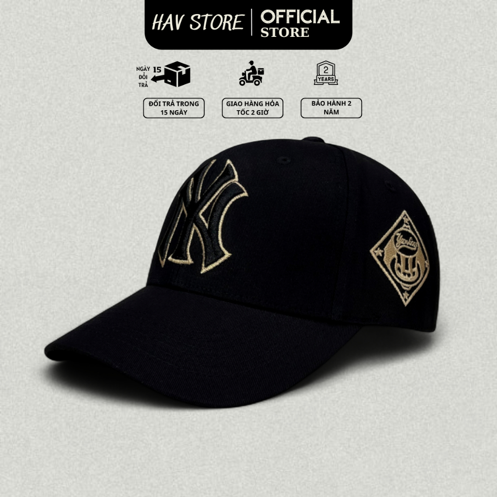 Mũ Nón lưỡi trai thêu chữ NY đen logo trắng nón lưỡi trai MLB NY nam nữ hàng xuất dư