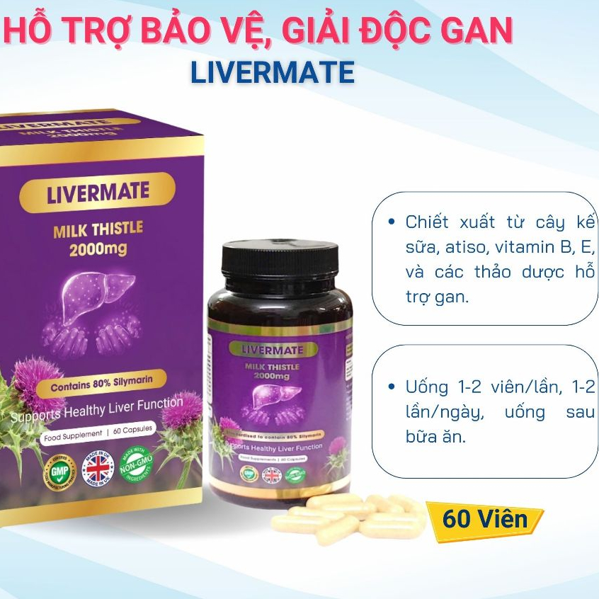 [TẶNG SIRO HO 65K] Viên Uống Giải Độc Gan Livermate - Hỗ trợ Tăng Cường Bảo Vệ Gan Khỏi Tổn Thương - 60 Viên