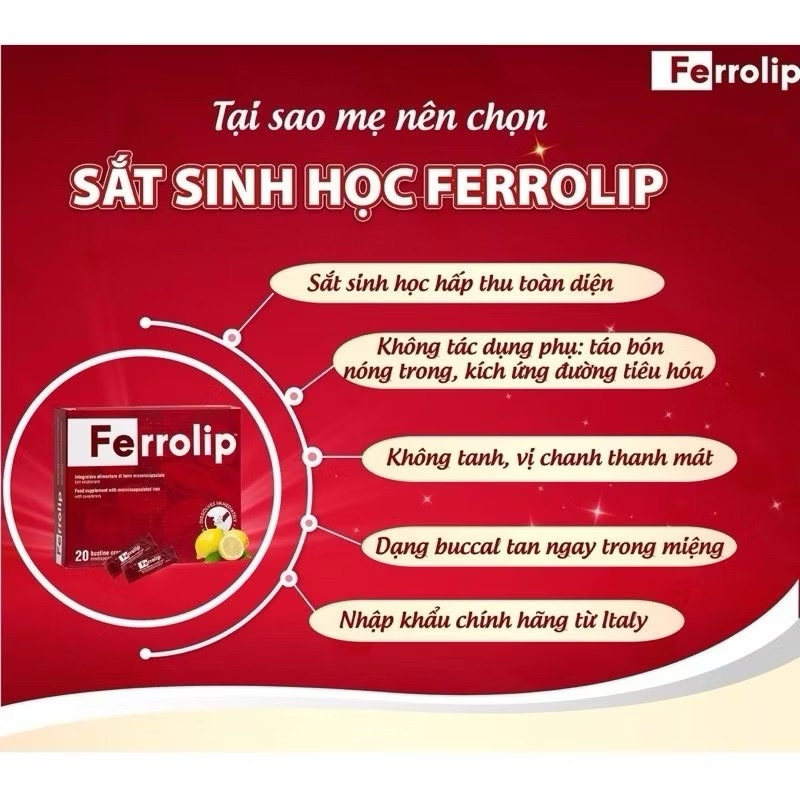 Sắt Bột Ferrolip dạng gói , Sắt Sinh học dành cho mẹ bầu Hộp 20 gói thuần chay