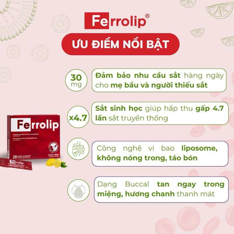 Sắt Bột Ferrolip dạng gói , Sắt Sinh học dành cho mẹ bầu Hộp 20 gói thuần chay