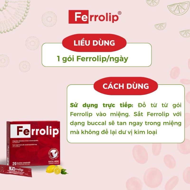 Sắt Bột Ferrolip dạng gói , Sắt Sinh học dành cho mẹ bầu Hộp 20 gói thuần chay