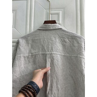 (Sẵn HCM)-Set bộ nữ LINEN 100% sọc, áo sơ mi mix quần đùi ống rộng lưng thun. Form rộng. S01