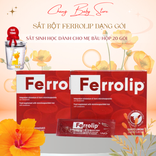 Sắt Bột Ferrolip dạng gói , Sắt Sinh học dành cho mẹ bầu Hộp 20 gói thuần chay