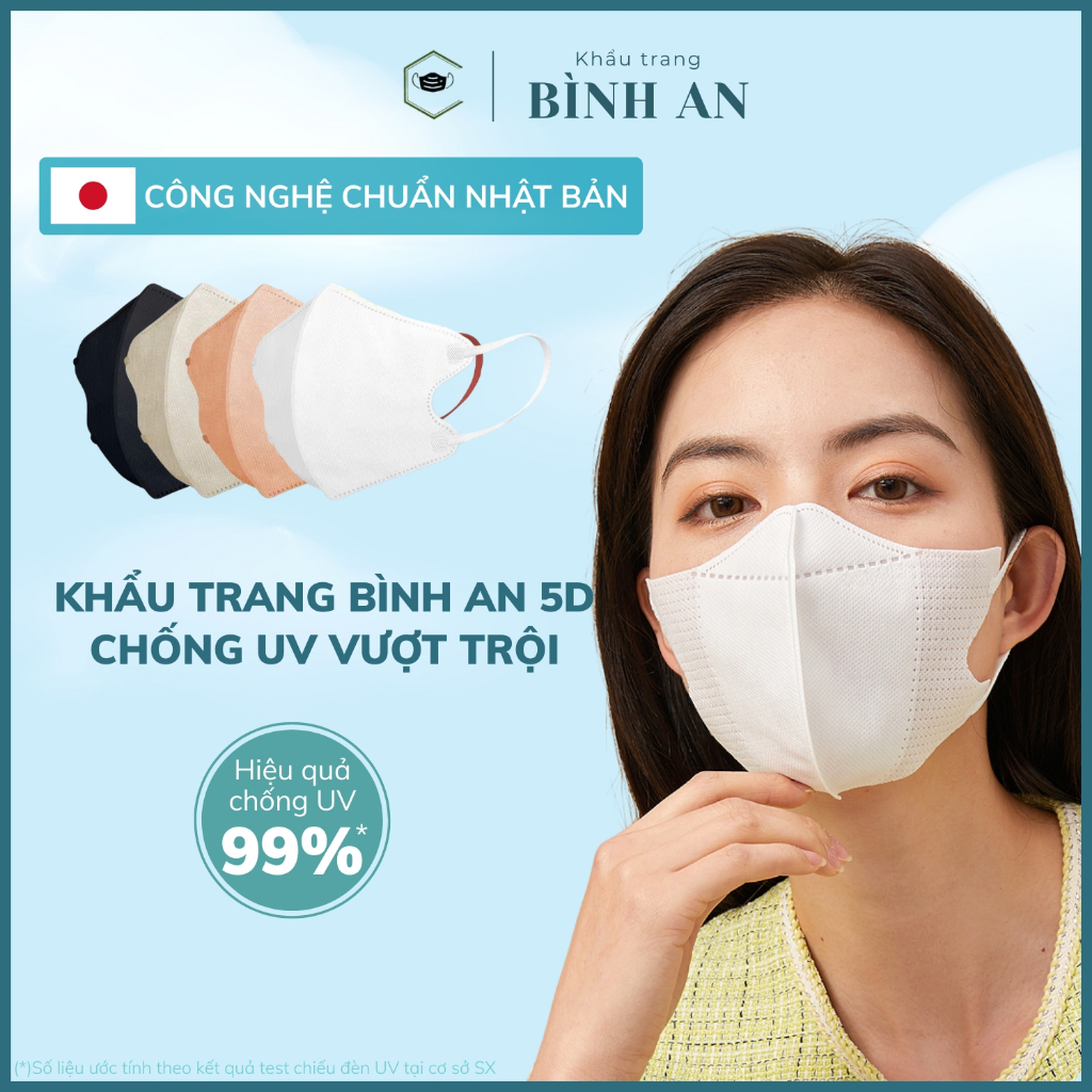 [Thùng 300 Chiếc] Khẩu Trang 5D BÌNH AN 3 Lớp Chống Nắng Siêu Thoáng Khí, Cản Bụi Mịn