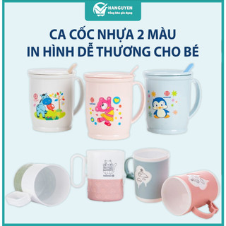Ca cốc nhựa Việt Nhật 2 màu in hình dễ thương cho bé uống nước, sữa ms:6002 6261 6262 6263 6264 6265